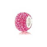 C4. Crystal Bead Light Rose, Sterling Silver Core Swarovski Crystal Bead, Set with Over 90 Swarovski Crystals , Slide-on and Slide-off Crystal Silver Bead , 14mm X 7mm. 5mm Silver Core ,Compatible with Pandora, Trollbeads,chamilia and Biagi