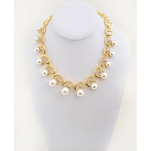 Gold Plated Pearl Vine Earring and Necklace Set in Fancy Gift Box with Free Shipping
