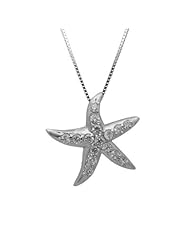 CZ Accented Sterling Silver Starfish Necklace Pendant with Box Chain