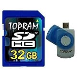 TOPRAM 32GB 32G SD SDHC Secure Digital Class 6 Memory Card with R5 Multi-function Card Reader