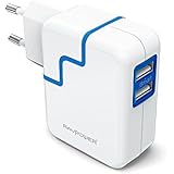 RAVPower® 24W 4.8A Dual USB Ladegerät Ladeadapter mit USB-Ladestecker intelligenter Ladekreis für Apple & Android Smartphones, Tablets und andere USB-ladende Geräte EU-Stecker, weiß