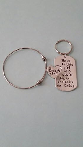 Handstamped Daddy Daughter "there is this girl who stole my heart, she calls me Daddy" Keychain with "Daddys girl" Expandable Bangle