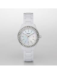 Fossil Womens ES2437 White Resin Bracelet White Mother-Of-Pearl Glitz Analog Dial Watch