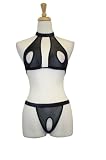 Exposed by Magic Silk Vixen Mesh Cupless/Crotchless Halter Set, Queen Size, Black