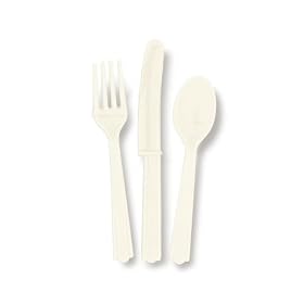Ivory Plastic Cutlery Set (8 Forks, 8 Knives and 8 Spoons)