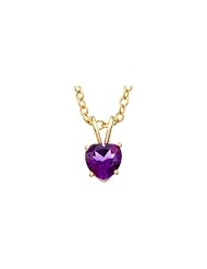 6 mm and 18 inch Genuine Amethyst Heart Necklace in 14K Yellow Gold