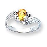 14k White Gold .03ct Diamond & Citrine BirthStone Ring
