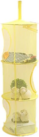 Homecube 3 Compartments Hanging Mesh Storage Basket Organizer, Toy Storage Cage, Collapsible (Yellow)