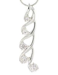 Sterling Silver Swirl Design Graduated Journey Pendant w/ 5 CZ Stones, 1 1/2" (37mm) tall