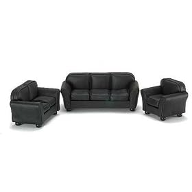 Dollhouse Miniature Black Leather Modern Living Room Set of 3