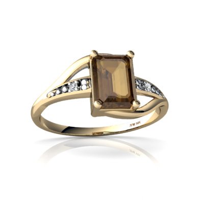 14K Yellow Gold Emerald-cut Genuine Smoky Quartz Ring Size 5.5