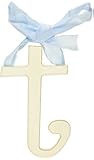 New Arrivals Wooden Letter T with Blue Solid Ribbon, Cream