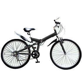 シマノ6段変速ギア 26インチ折りたたみマウンテンバイク/前後ダブルサスペンション付MTB[ブラック/26-FB-MTB-BK]