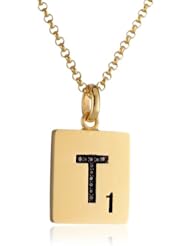Scrabble 925 Yellow Gold Plated 0.033ct Diamond Initial T Pendant Necklace, 18"