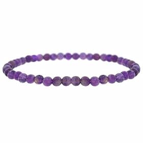 Genuine Amethyst Stone 4mm Bead Beaded Stretch Bracelet by SilverSpeck.com