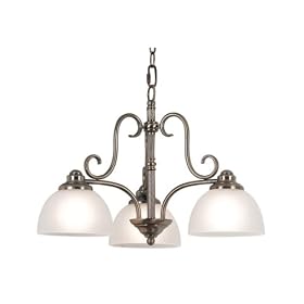 Kenroy Home 80460BRBR Butler Three-Light Chandelier with 7-Inch Frosted Glass Shades, Bronzed Brass Finish