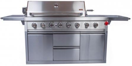 Swiss Grills Z-650D Zurich Liquid Propane Grill 6 Burners 2 Infrared Burners Stainless Steel Warming Rack Push Button Ignition 90 000 BTUs of Cooking Power Cart with Storage in Stainless