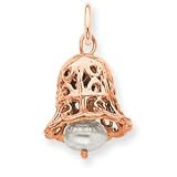14k Rose Gold 3D Filigree Wedding Bell Pearl Charm