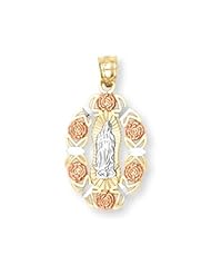 Tri-color Gold Our Lady of Guadalupe Medal Charm Pendant