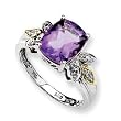 Sterling Silver & 14k Gold Amethyst and Diamond Ring (Sizes 6-8)