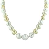 White & Golden South 11-16mm Sea Pearl Necklace w/ 14k Yellow Gold Fluted Ball Clasp