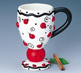 Adorable Ladybug Cappuccino Coffee Mug With Ladybugs And Swirls