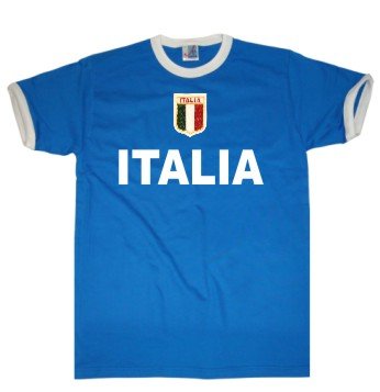 Italia / Italien T-Shirt im Trikot Look + Wappen S-XXL blau/weiss M