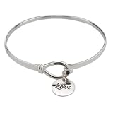 Sterling Silver Love Charm Catch Bangle Bracelet