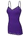 RT1004 Ladies Adjustable Spaghetti Strap Lace Trim Long Tunic Cami Tank Top D.Purple S