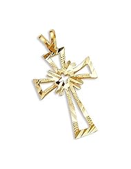 Solid 14k Yellow Gold Cross Crucifix Charm Pendant New