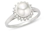 1/7 Carat Diamond & Cultured Pearl 14K White Gold Ring
