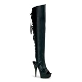 5 3/4 Inch Heel Sexy Boots Open Toe Thigh Boot Back Lace Up Black