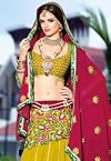 Crome Yellow and Deep Pink Faux Georgette Circular Lehenga Choli with Dupatta