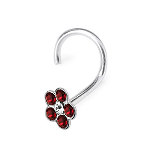 Colorful Flower Crystals Stone 22G (0.6MM) 925 Sterling Silver Nose Screw
