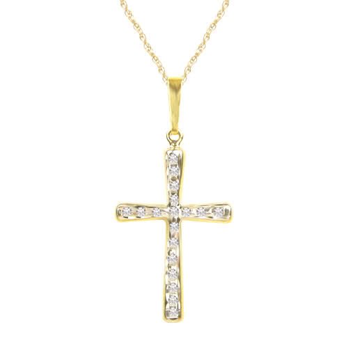 Diamond Fascination 14K Yellow Gold Diamond Accent Cross Pendant w/ 18 Inch Chain