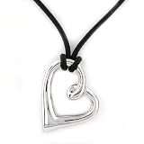 14K White Gold Heart Pendant & Leather Necklace 17