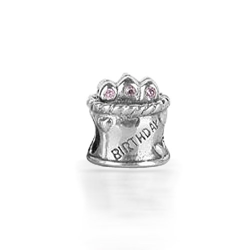 Bling Jewelry Happy Birthday Cake Light Pink CZ 925 Sterling Silver Bead