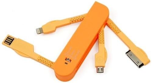 3 in 1 Compact Universal USB Multi Charger for Mobile Phone and Cellular Devices Swiss Knife Foldable (Orange)