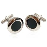 Elegant Black Enamel Round Stainless Steel Cufflinks with Gift Box
