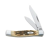 Case Cutlery 077 Case Small Texas Jack Pocket Knife with Chrome Vanadium Blades, Amber Bone