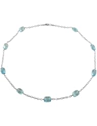 9 Carats Blue Topaz 14 Karat White Gold Cable Necklace (18 inch)