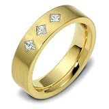 Designer 14 Karat Yellow Gold Flat 3 Diamond Wedding Band Ring