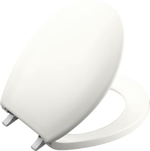 Kohler K-4643-BN-0 Bancroft Round-Front Toilet Seat with Vibrant Brushed Nickel Hinges, White