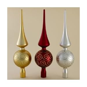 Pack of 18 Red, Silver and Gold Glitter Finial Shatterproof Christmas Tree Toppers