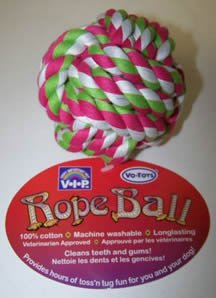 Vo-Toys Cotton Rope Chew Ball 4.5in Dog Toy Assorted Colors
