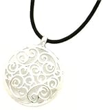Necklace and Pendant Set - Sterling Silver Round Fancy Design Pendant with 18" Cord Necklace