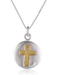 Two-Tone Sterling Silver with Yellow Gold Flashed Cross Pendant Necklace, 18"