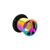0 Gauge Rainbow Anodized Titanium Single Flare Peace Plug