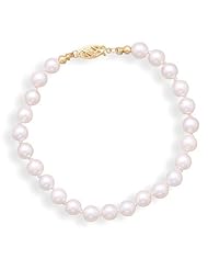 7 Inch 5.5mm-6mm Grade AA Cultured Akoya Pearl Bracelet with a Yellow Gold Clasp