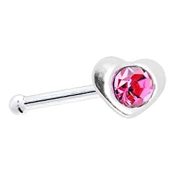 Sterling Silver Pink Gem Heart Nose Bone